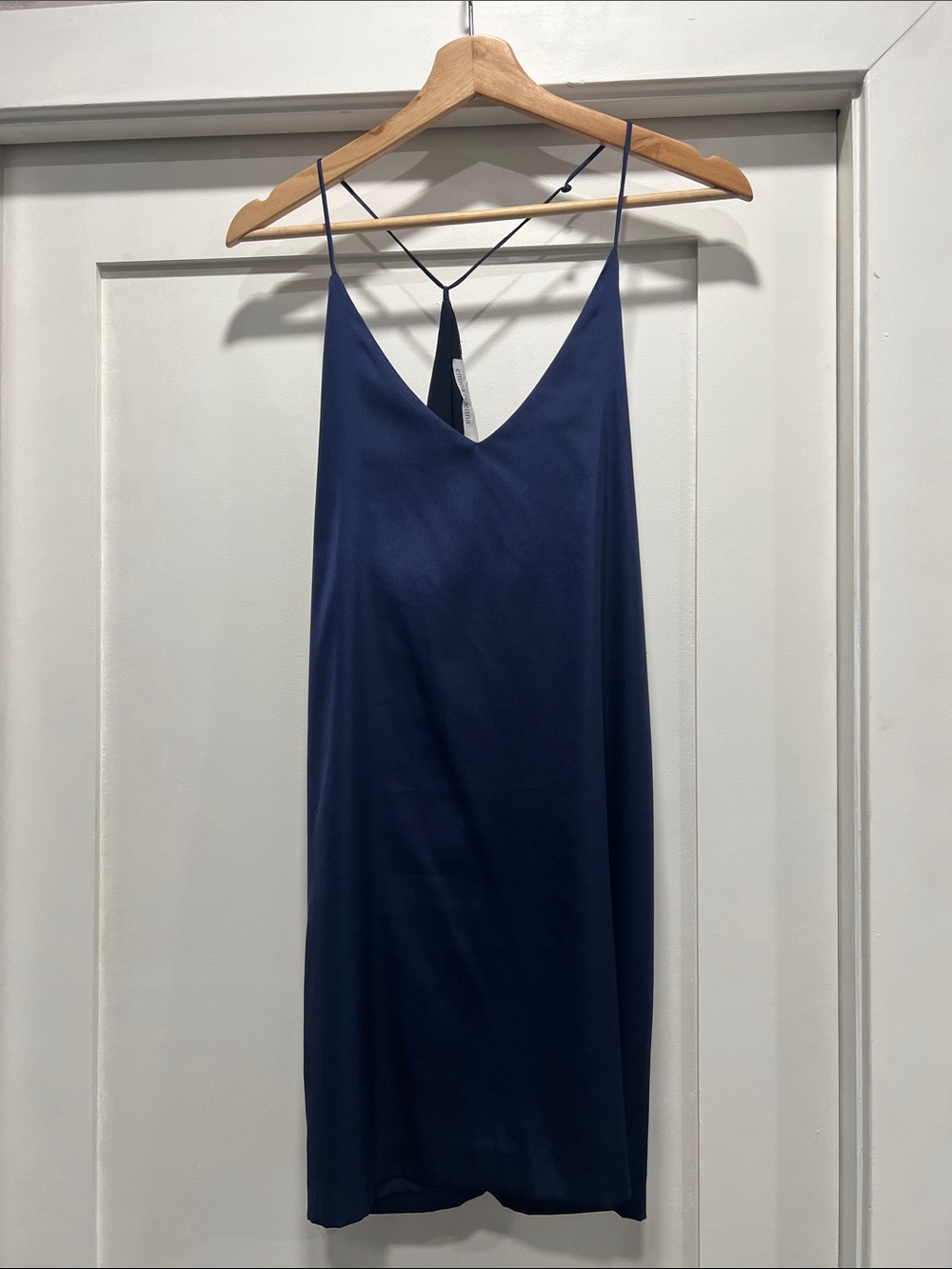 Navy Satin Slip Chemise with Delicate Straps